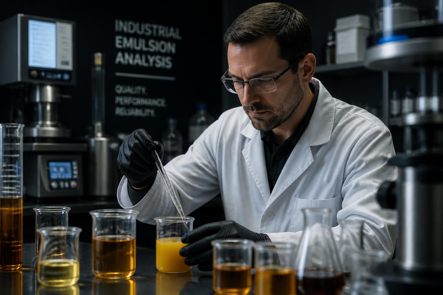 Tecnico che analizza campioni di emulsione in laboratorio